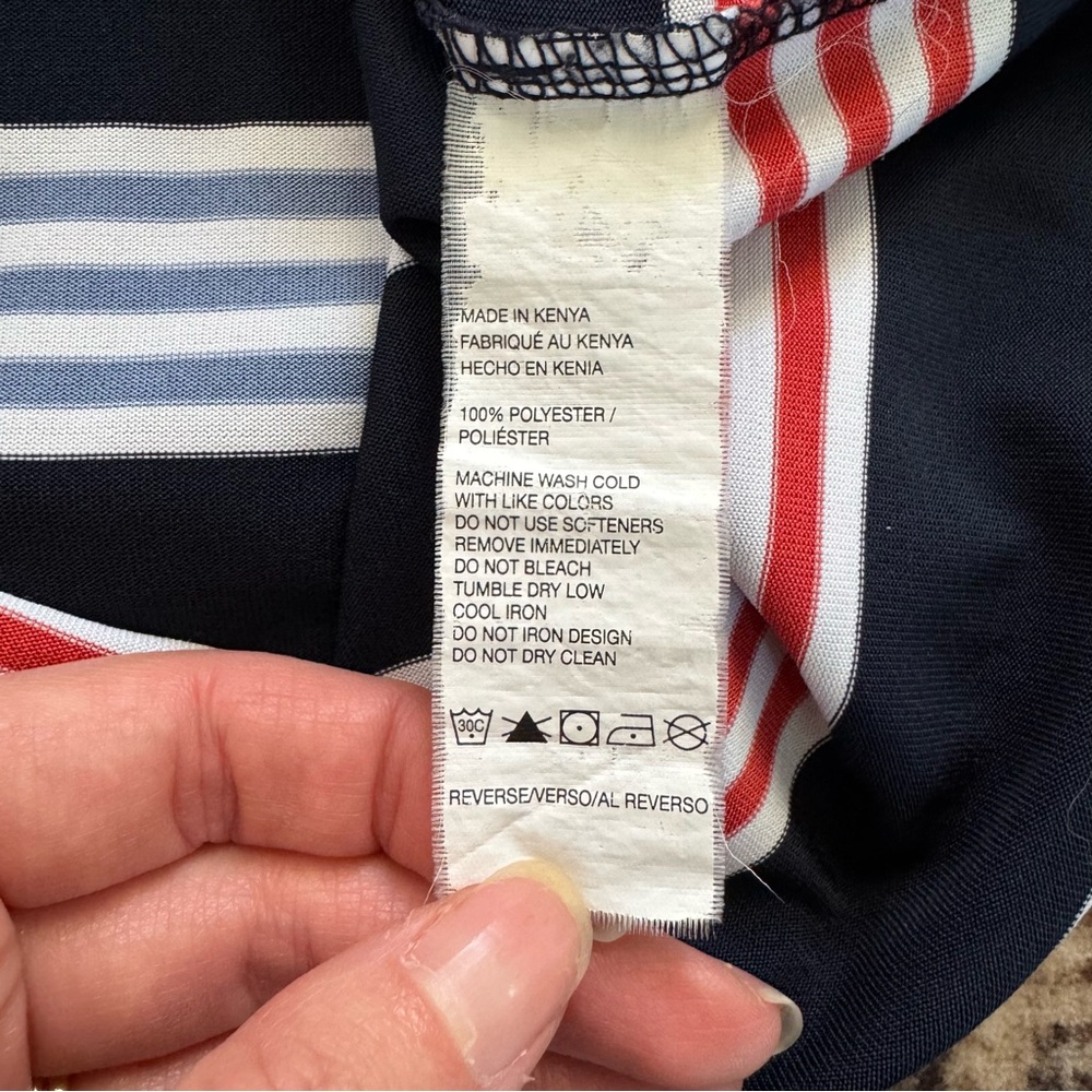 Izod Men's Polo Shirt - Navy, Red, Light Blue Stripes - Picture 4 of 4